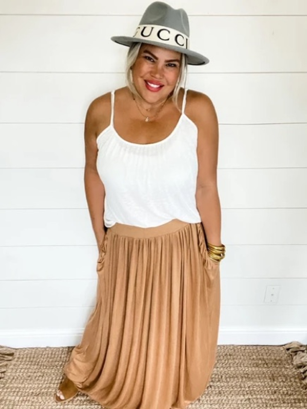 Women's Camel Pleated Skirt